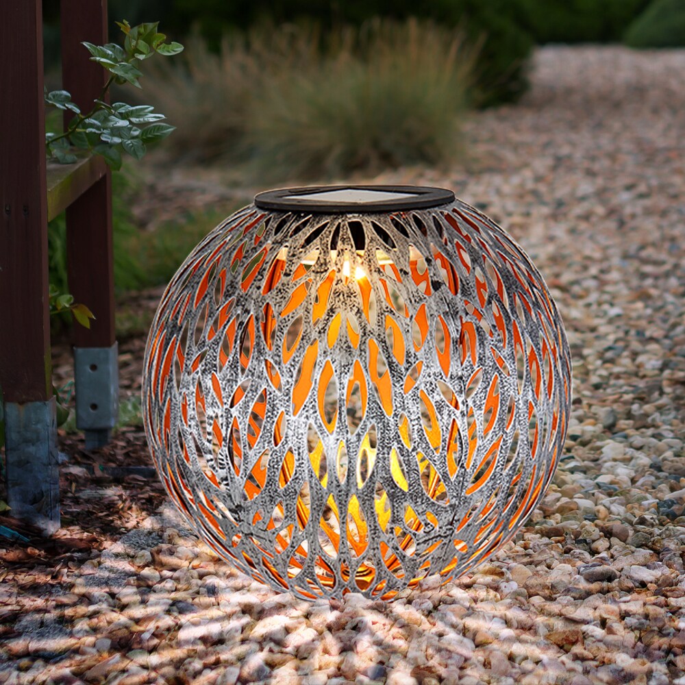 LED Solarleuchte, Kugel, silber-grau, gold, Erdspieß, H 54cm