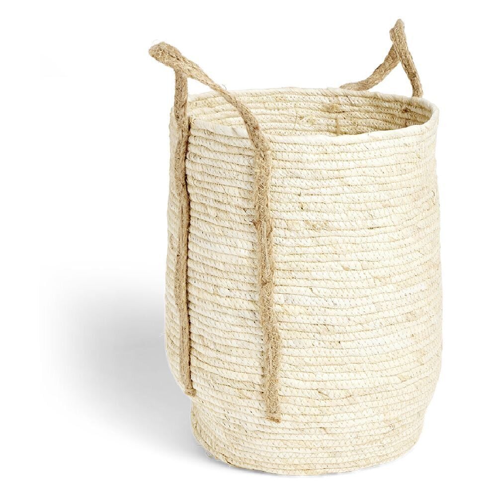Panière à linge ronde 43L Ø36xH40cm en fibre de maïs beige