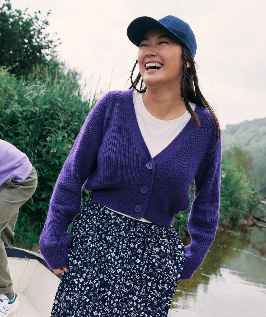CARDIGAN TRICOT FILLE EN FIBRES RECYCLÉES VIOLET AVEC BOUTONS