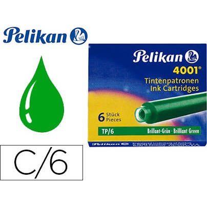 Cartouche pelikan courte standard vert étui 6 unités