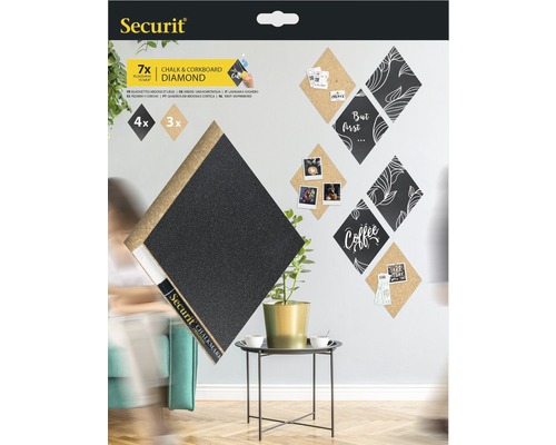 Krijtbord & kurk prikbord ruitvorm 7 stuks incl. punaises en krijtstift