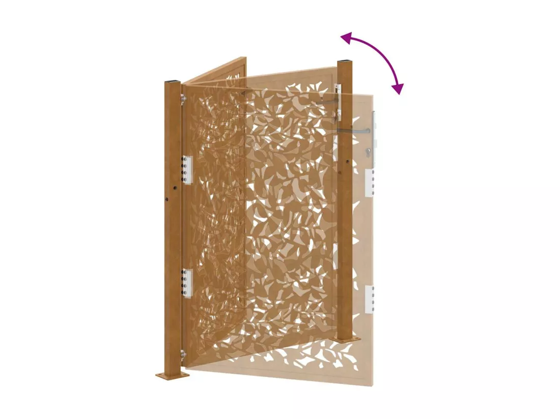 Porte de jardin acier résistant aux intempéries design feuilles