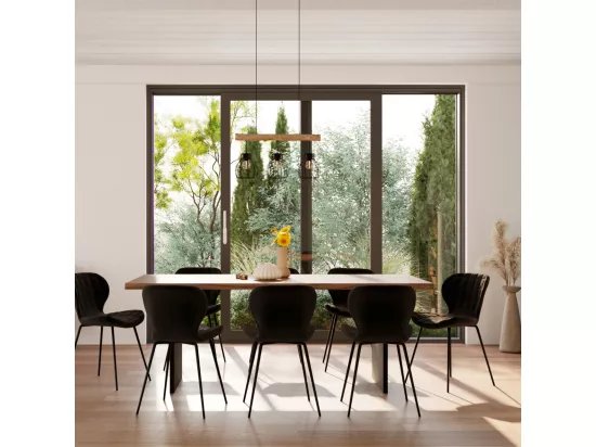 Suspension 3 lampes en bois d'eucalyptus et métal noir - Abby