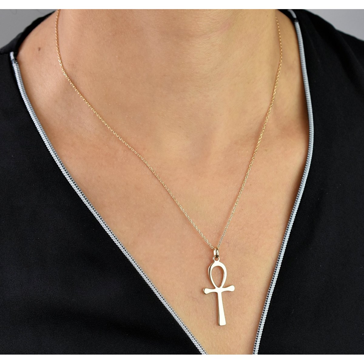 Collier croix égyptienne Ankh croix de vie Plaqué OR 750 3 microns