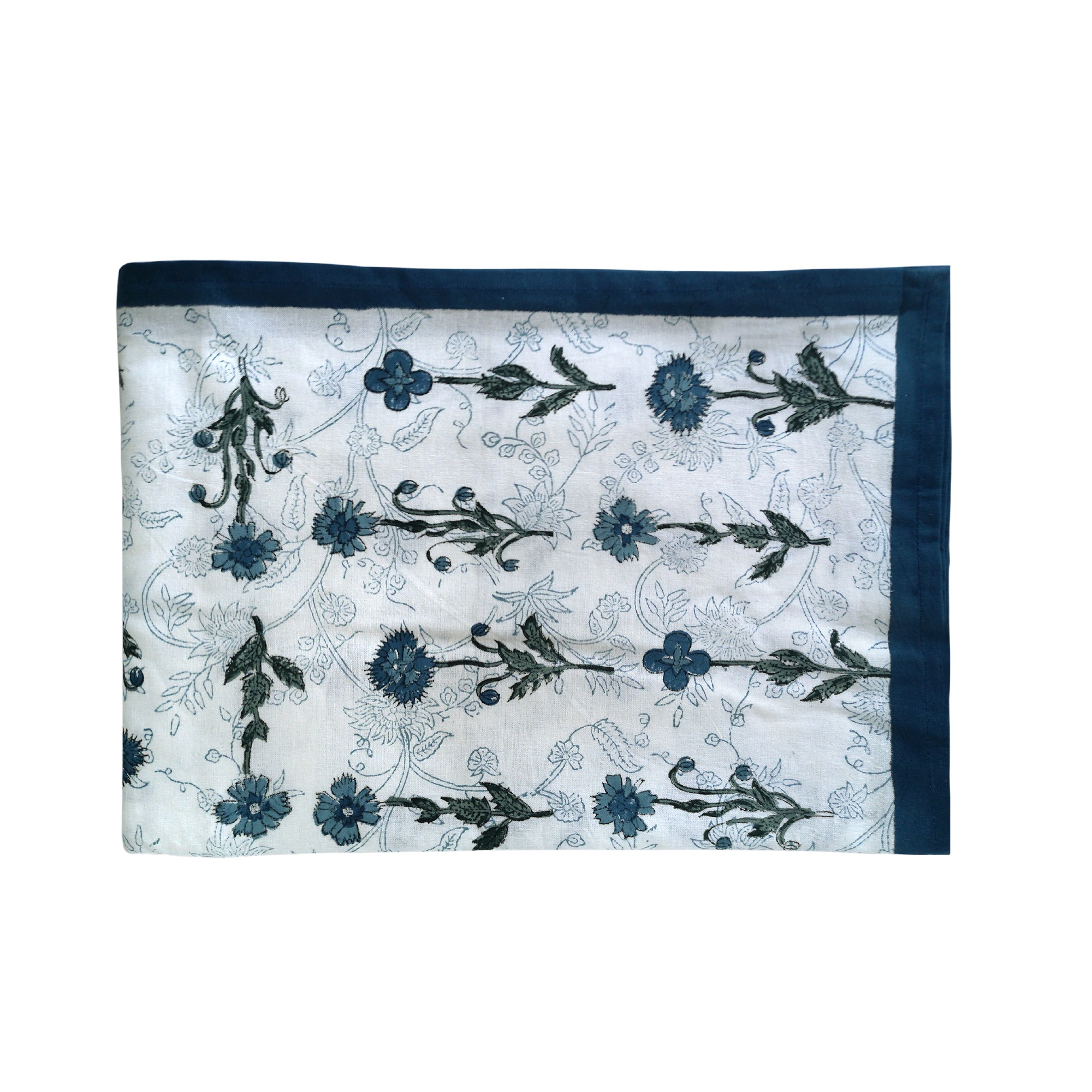 Tischdecke mit Blumenmuster, weiß, blau, T 150 cm, B 225 cm von fischer's lagerhaus