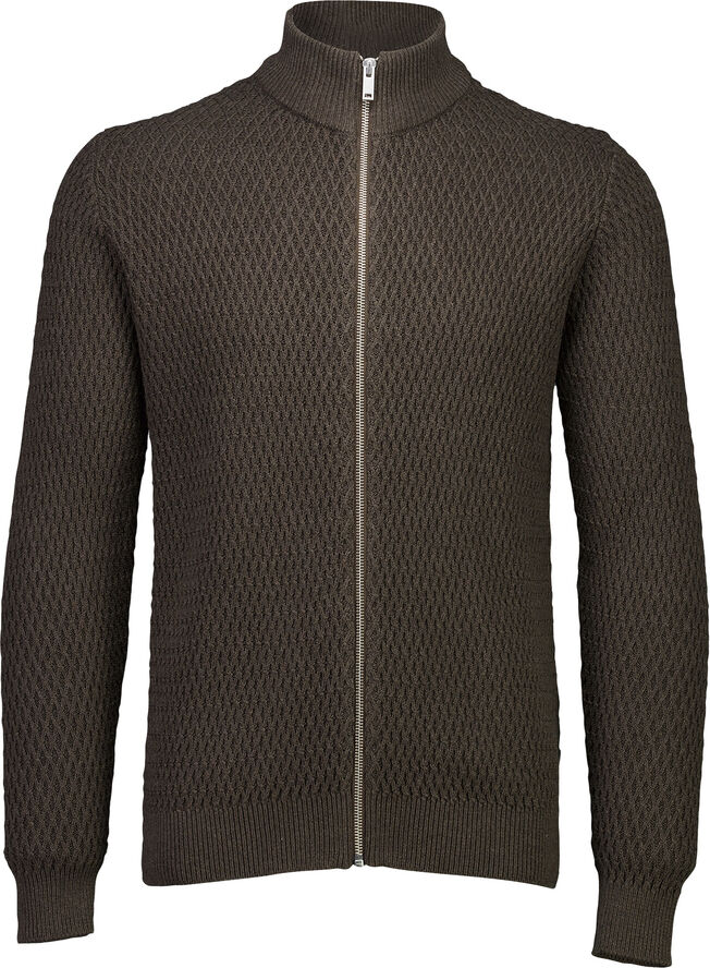 Lindbergh Zip through structure cardigan Dk brown mel