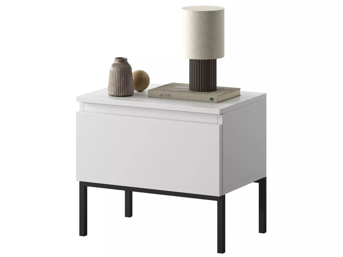 Table de chevet - blanc avec pieds noirs - Bemmi