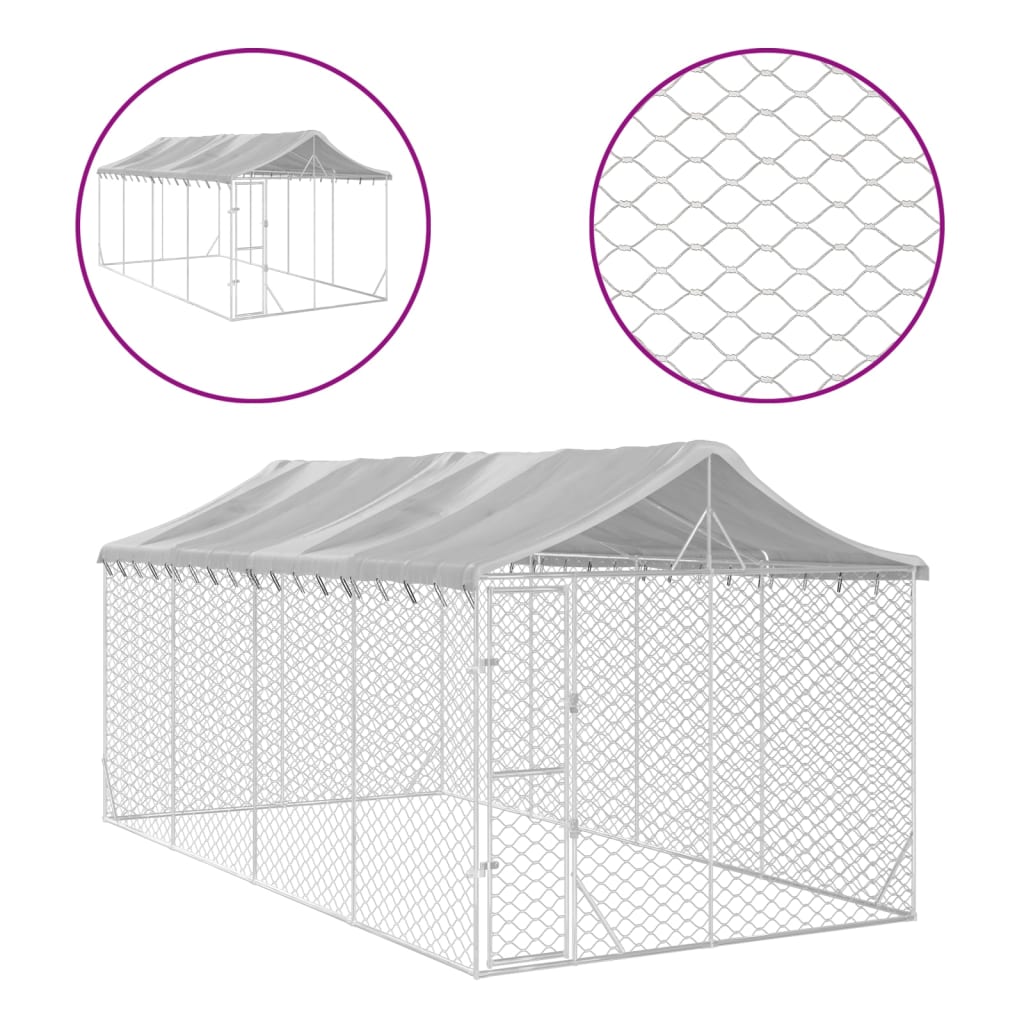 Chenil d'extérieur pour chiens avec toit argenté 3x6x2,5 m