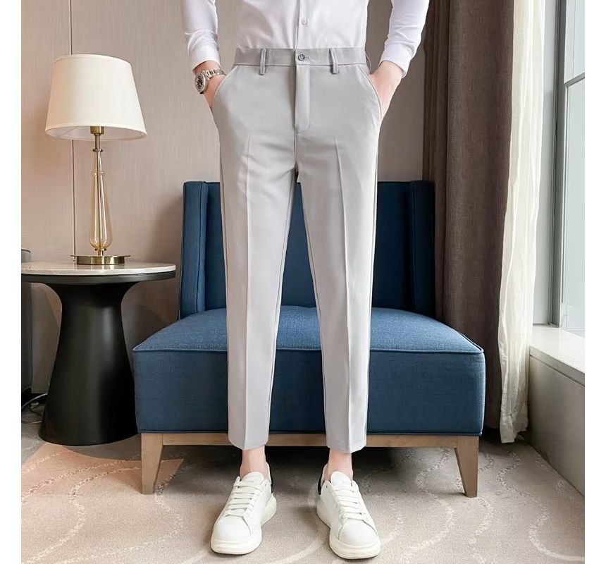 Acrius - Mid Rise Plain Crop Tapered Pants