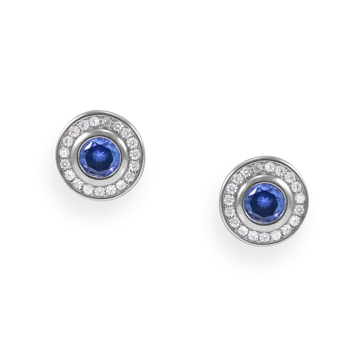 Boucles d'oreilles en argent 925 rhodié avec oxydes de zirconium bleu