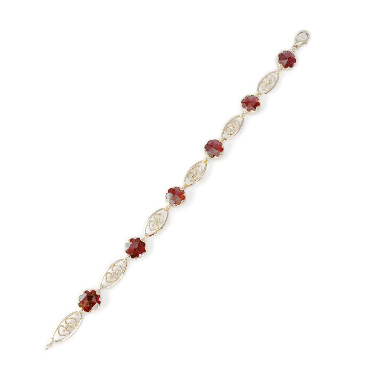 Bracelet d'occasion or 750 jaune grenats maille fantaisie 17 cm