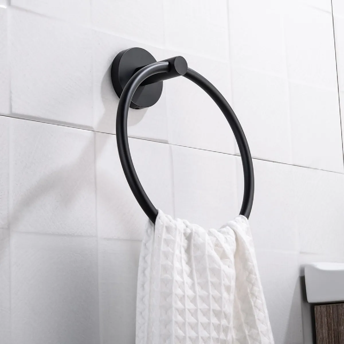 Universal Anneau serviette mural - Noir mat