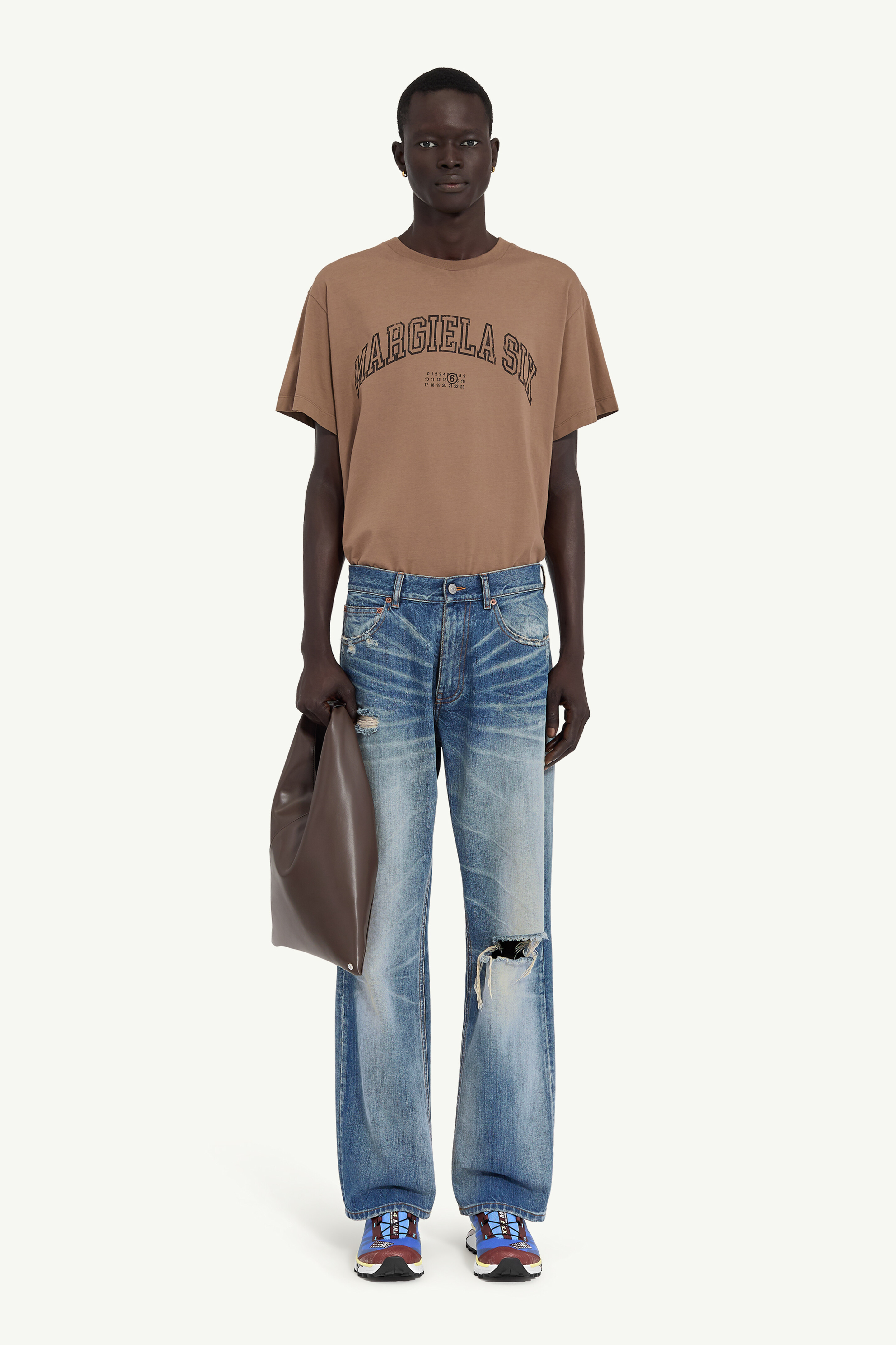 Blue Distressed Straight-leg Jeans