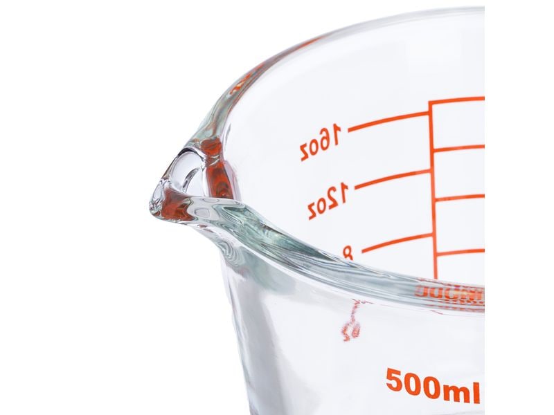 relaxdays Messbecher 500 ml, Rot/Transparent Glasmessbecher