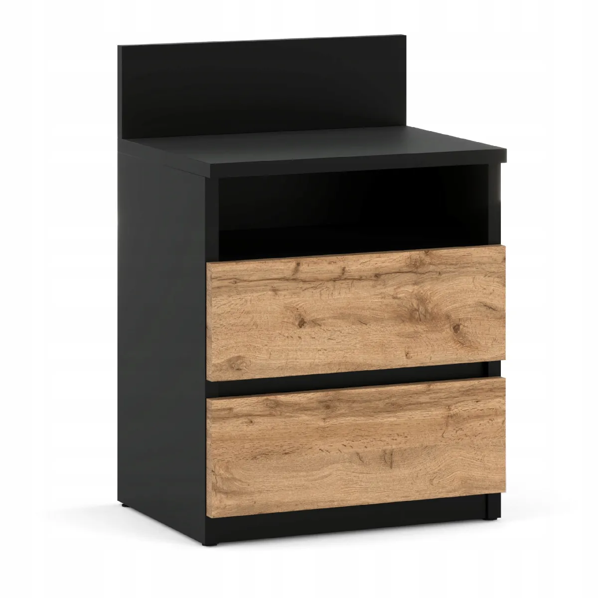 Table de chevet - Noir/Wotan - 2 tiroirs