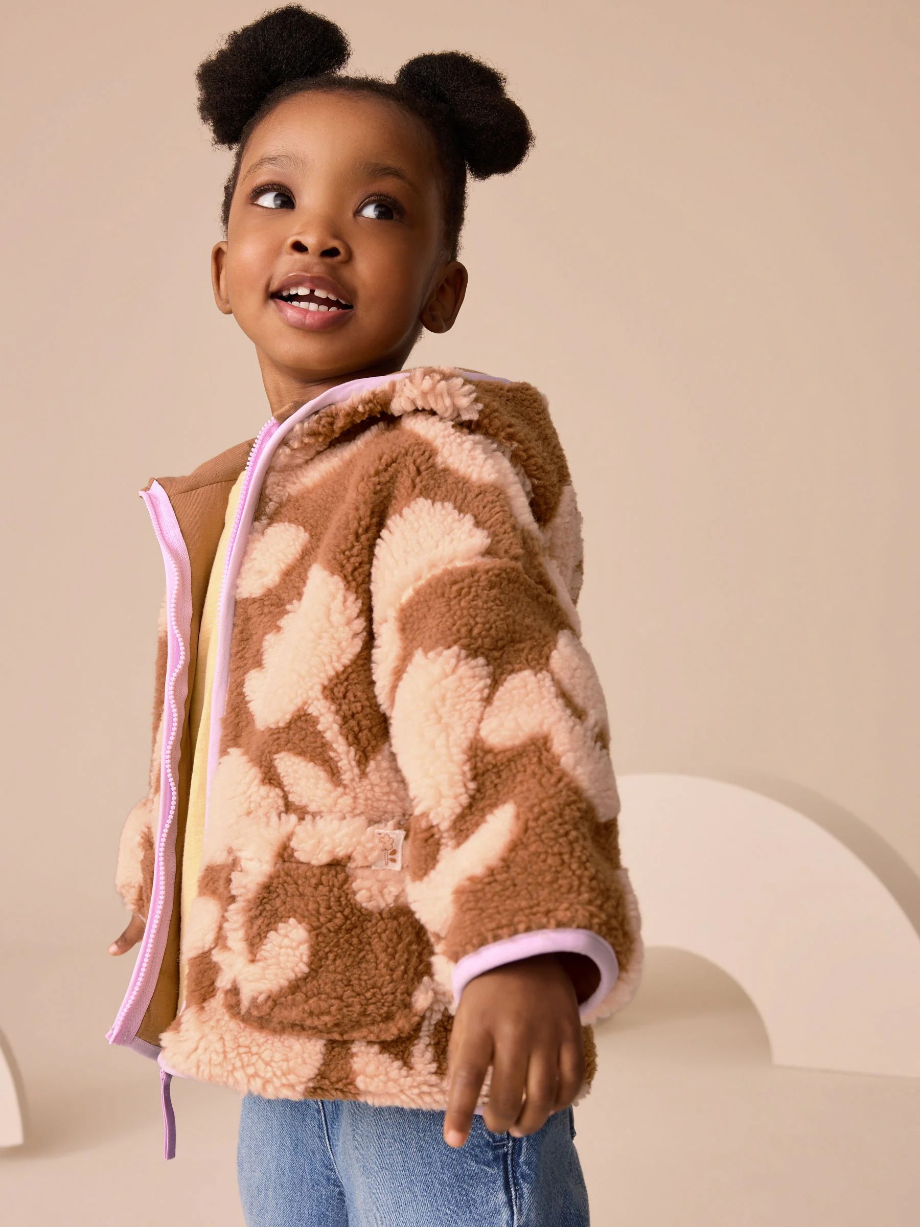 Bruine bloemenprint - Fleece met ritssluiting (3mnd-7jr)