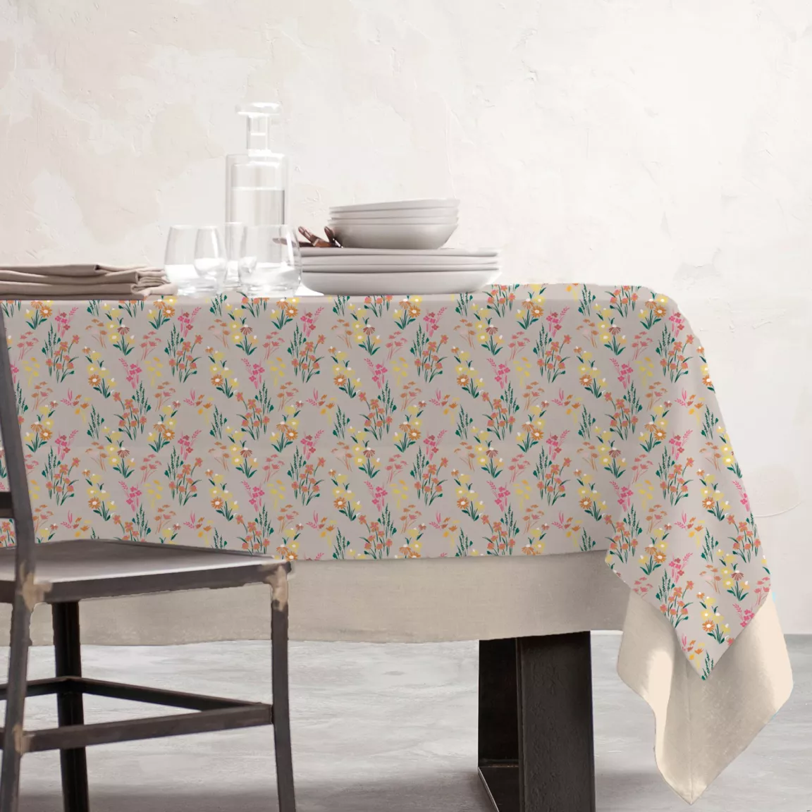 Nappe rectangulaire coton enduit (150 x 350 cm) Juliette Beige