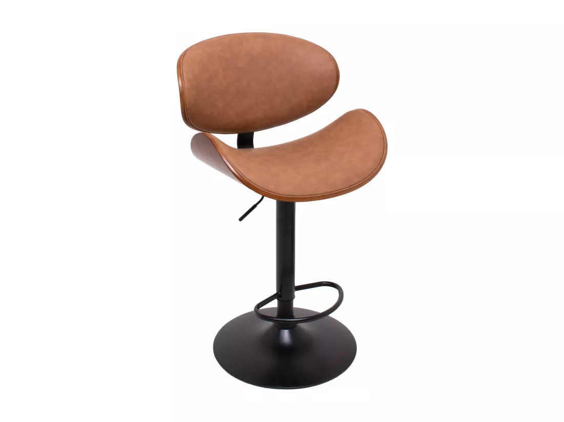 Glasgow - Ensemble de 2 tabourets de bar 52,5x94/115x40 cm en bois massif et simili cuir marron