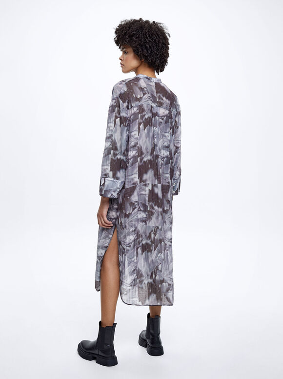 Vestido de liocel estampado - Multicolorido