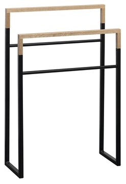 Sapho Industrial handdoekrek mat zwart met hout 80x55x20cm