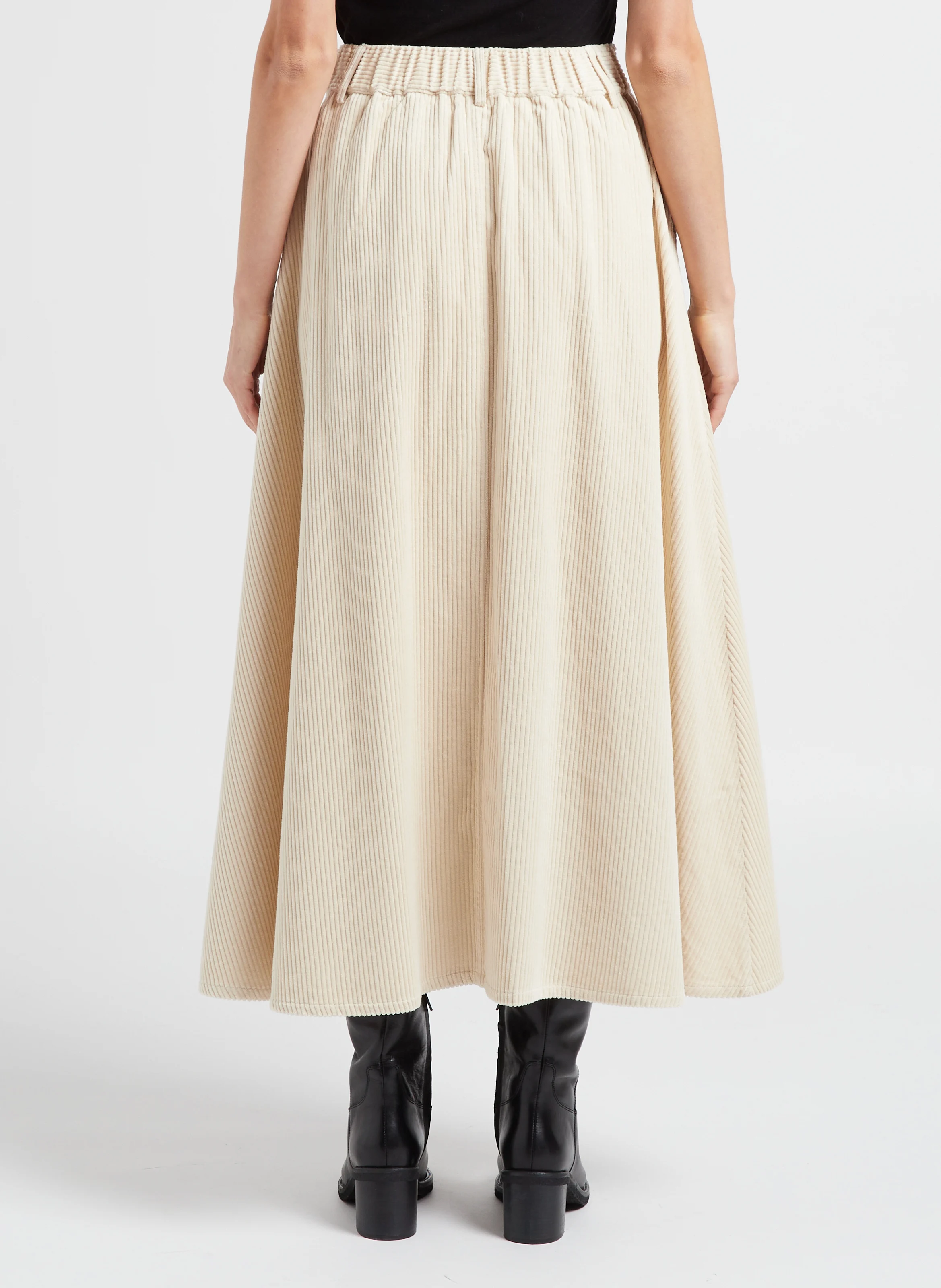 CORNALIE - Jupe midi évasée en coton| Beige