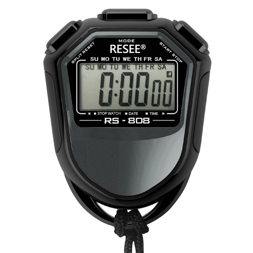 2in1 Digitale Hand Stoppuhr Sport Timer mit LCD Display   Umhängeband - Schwarz