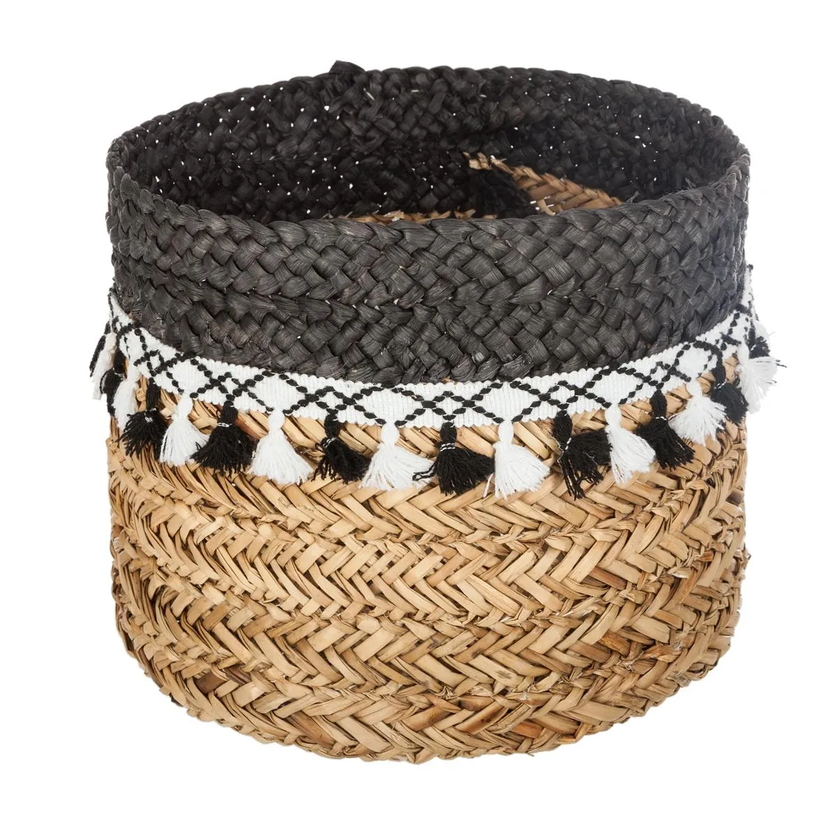 Atmosphera, Createur D'Interieur Atmosphera Paniers en roseau à pompons Noir/Blanc