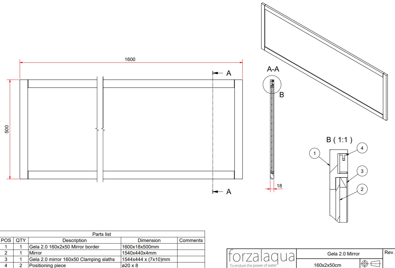 Forzalaqua Gela spiegel 160x50cm castle brown