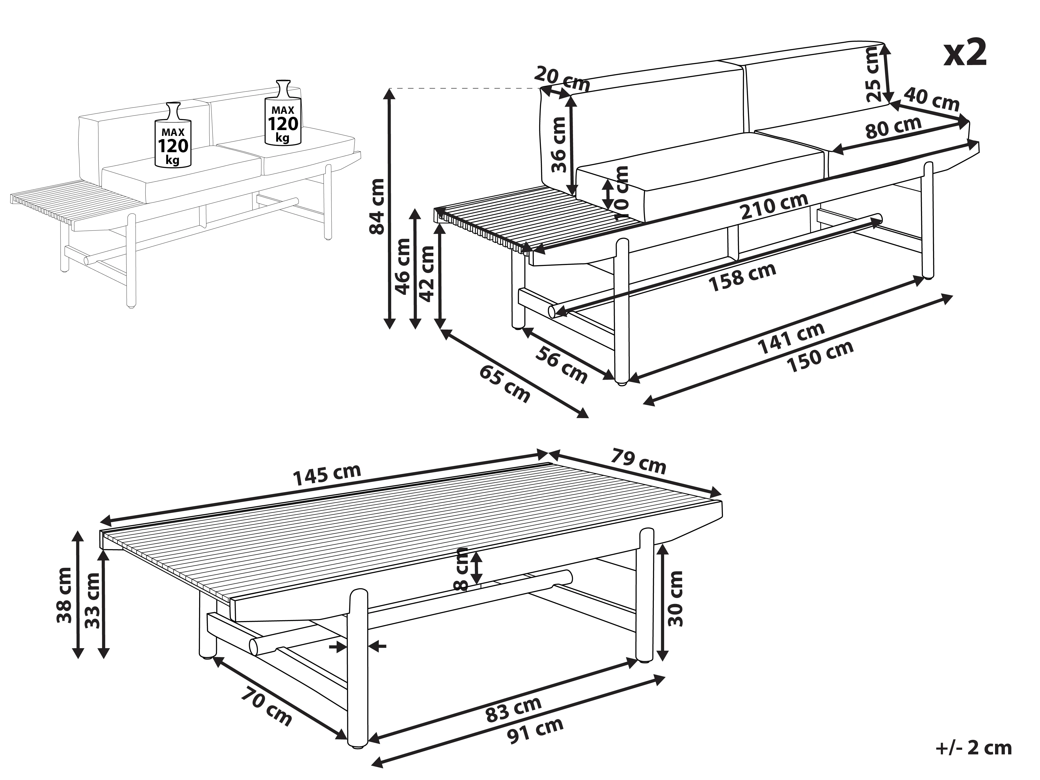 Loungeset met tafel 4-zits GIAVENO Acaciahout Gebroken wit