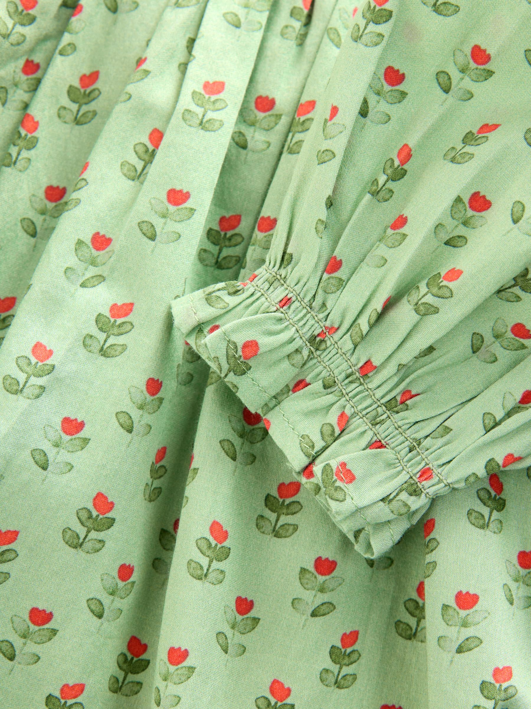 Groen met print - Collar Long Sleeve Dress (3mths-8yrs)