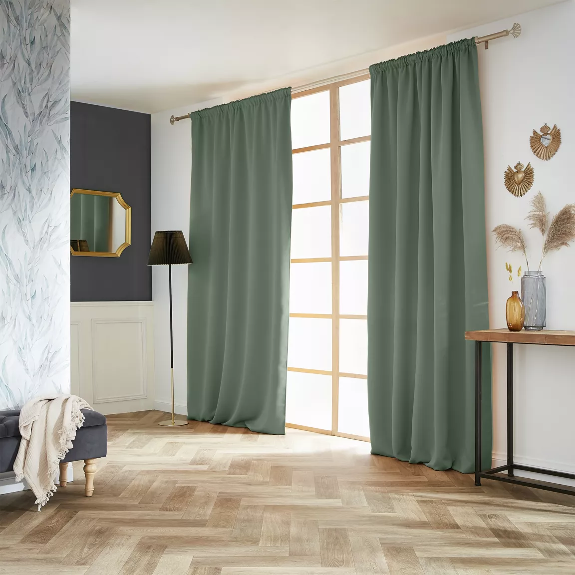 Rideau obscurcissant galon fronceur (140 x 260 cm) Dark Vert romarin