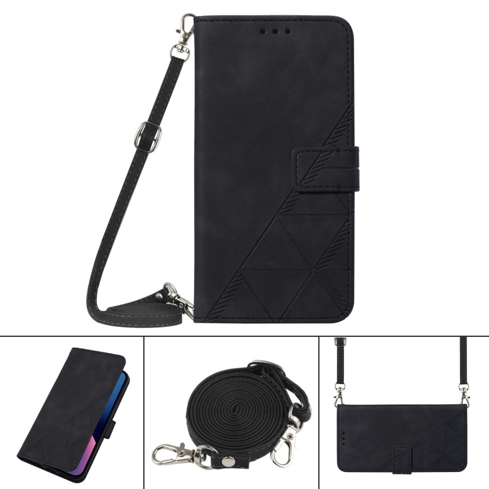 Samsung Galaxy S23 Ultra 5G Necklace Leder Tasche Flip Cover Geometrisches Imprint Muster - Schwarz