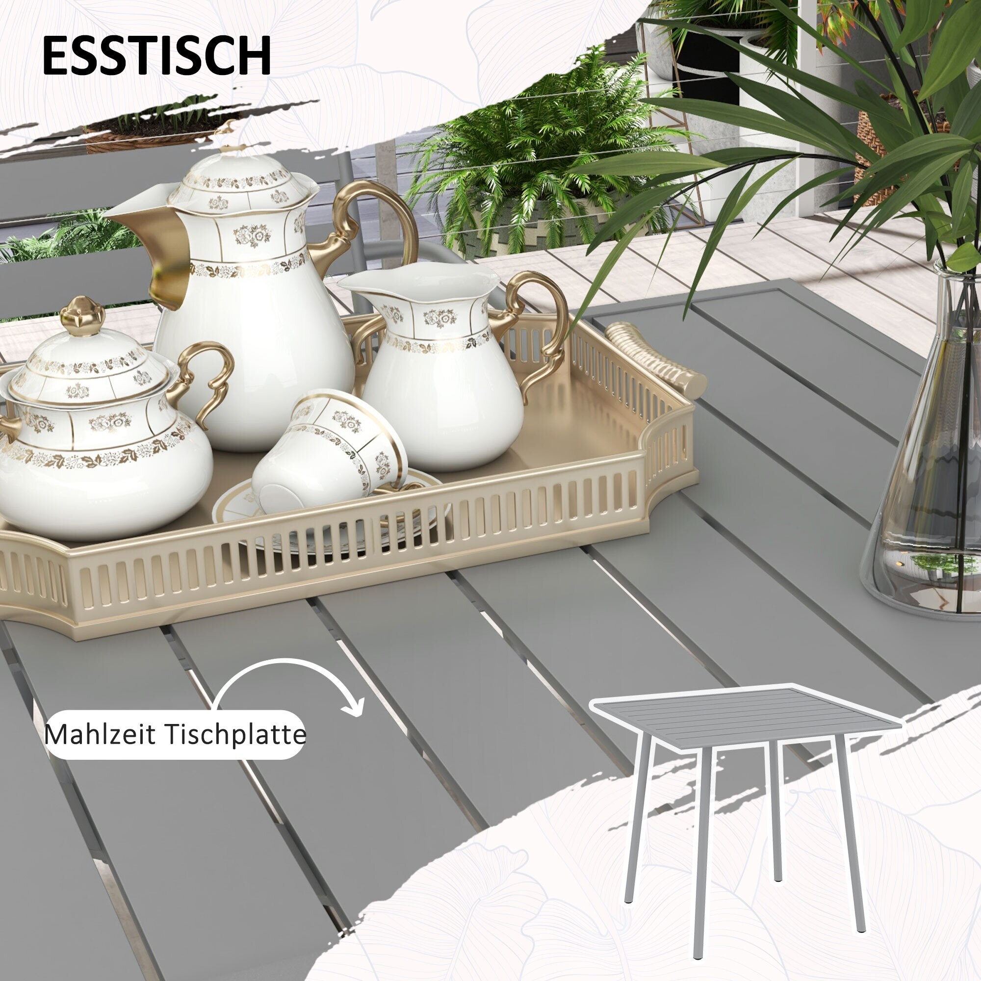 Outsunny Sitzgruppe mit 4 Stühlen grün 80B x 80T x 74H cm