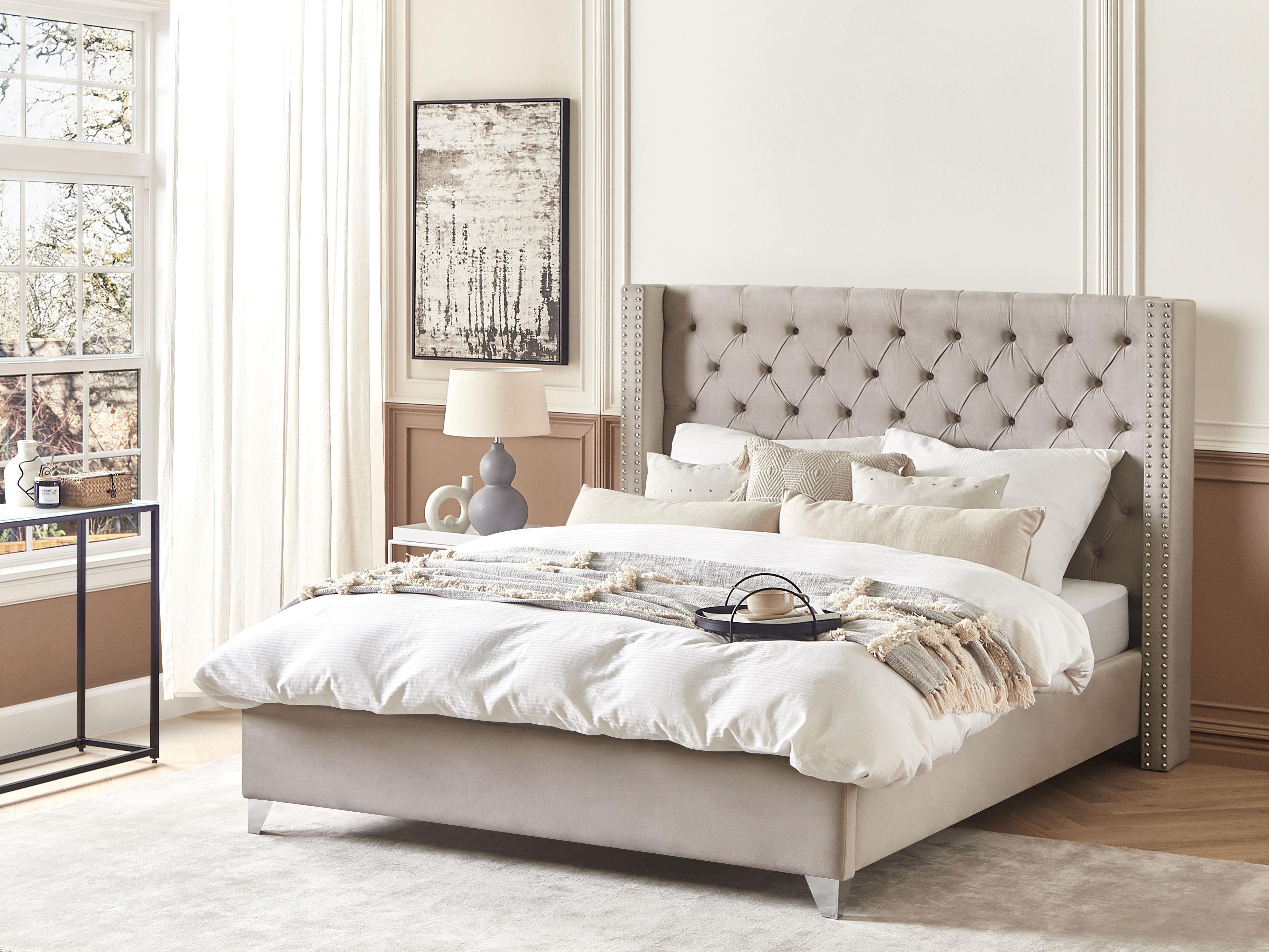 Bed Fluweel LUBBON 180 x 200 cm Lichtgrijs