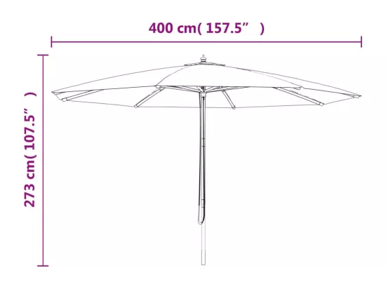 Parasol de jardin avec mât en bois taupe 400x273 cm