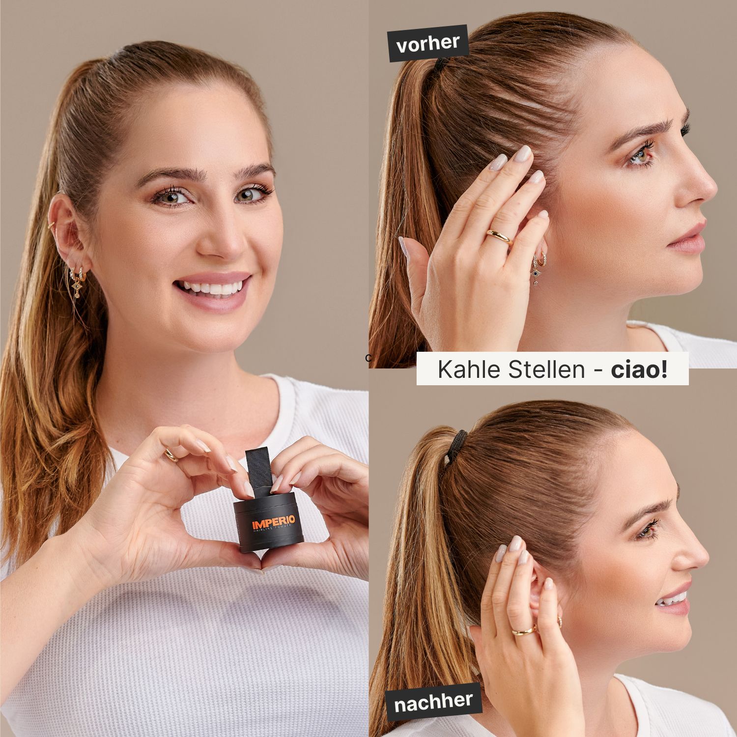 IMPERIO® Ansatzpuder - kaschiert herauswachsende Ansätze & kahle Stellen im Haar