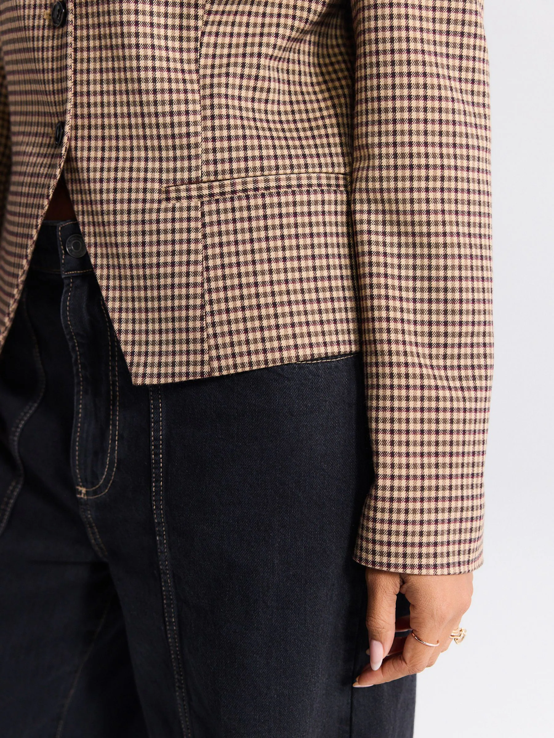 Bruin - Mini ruit blazer met Hoge hals