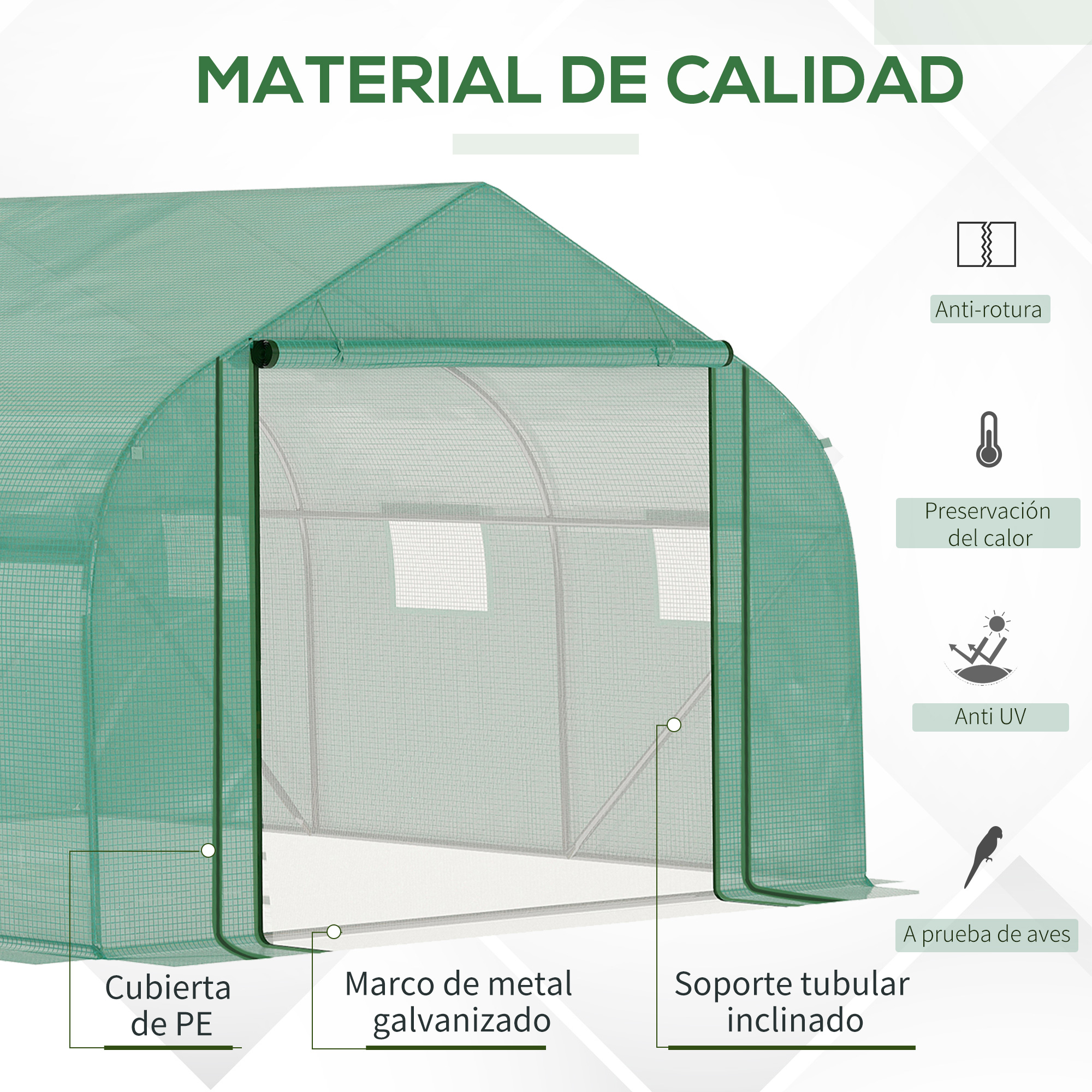 Estufa túnel verde Outsunny com porta e 6 janelas de enrolar para o cultivo de plantas e flores.