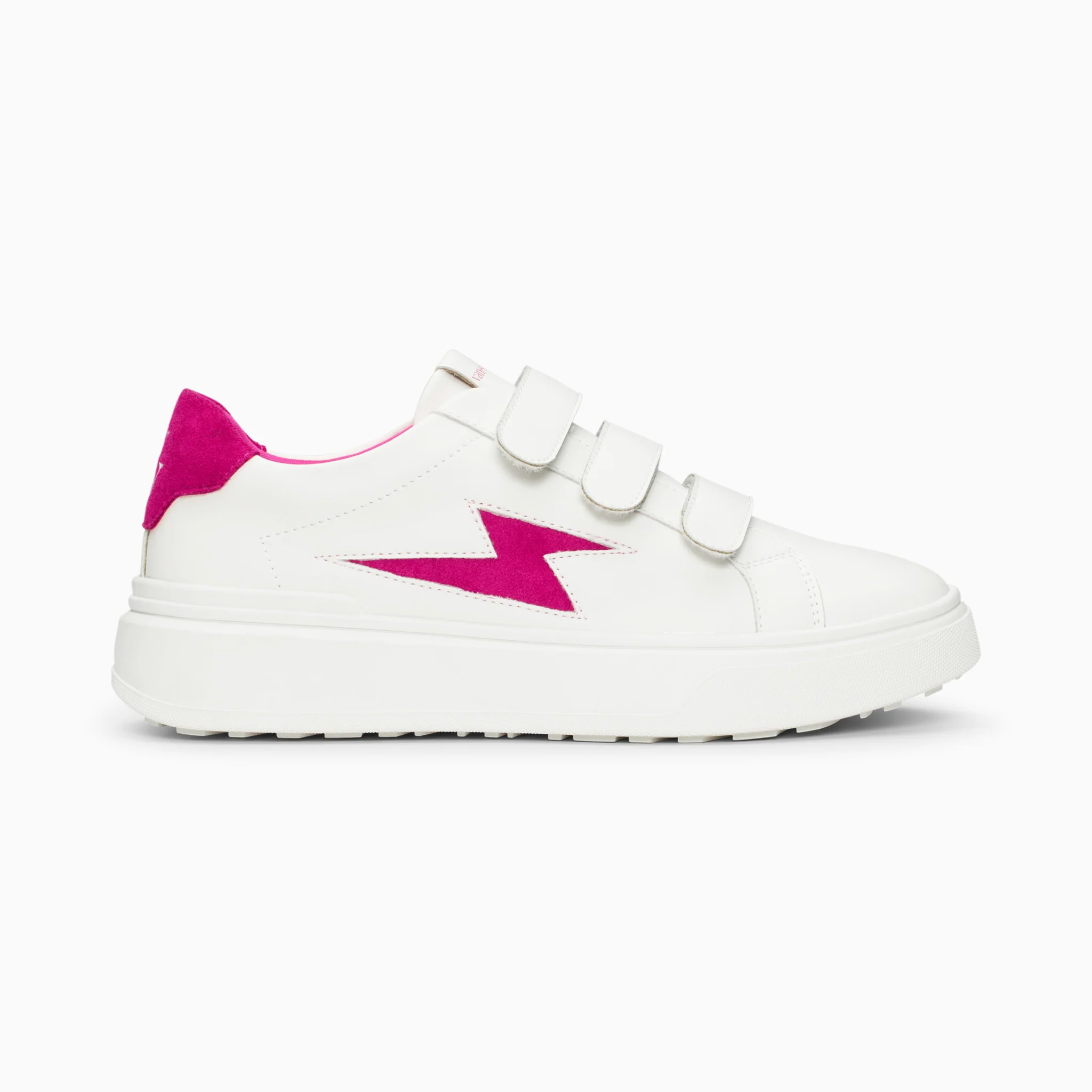 Sneakers-Baskets éclair Fanny blanc et fuchsia à scratchs