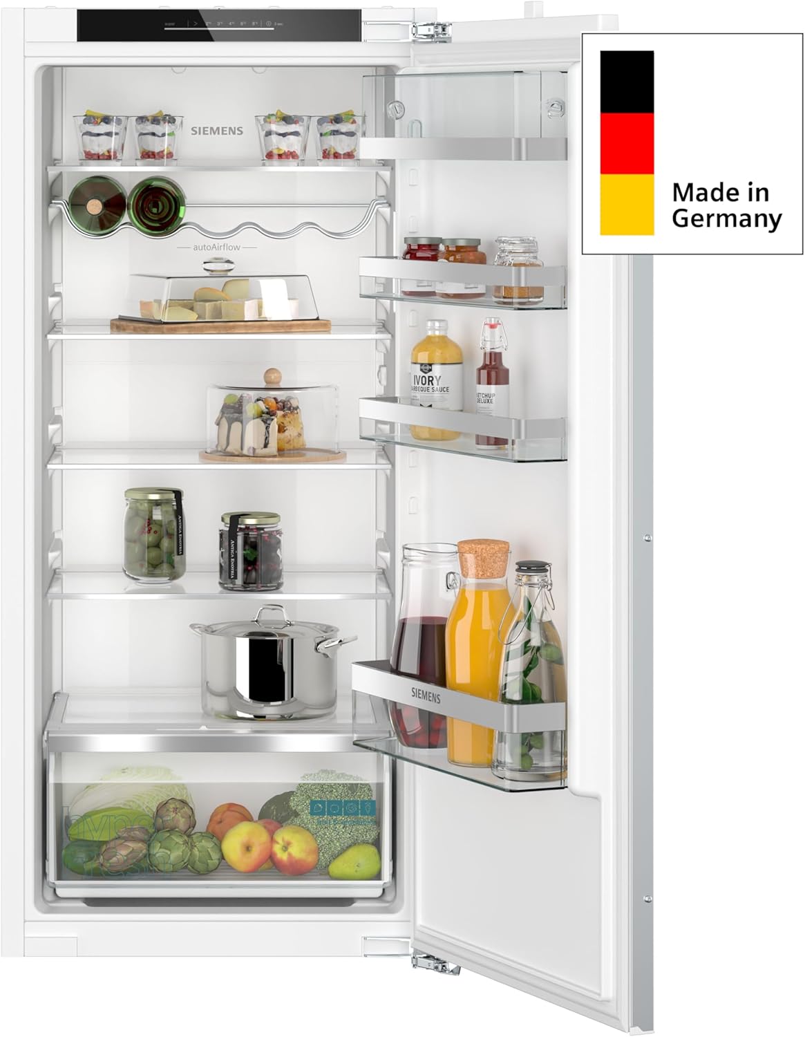 Siemens KI41RADD1 iQ500, Einbau-Kühlschrank, 122,5 x 56 cm Nische, 204 L, Made in Germany, sehr Leise, hyperFresh Box, längere Frische, LED-Beleuchtung, superCooling, autoAirflow, Flachscharnier