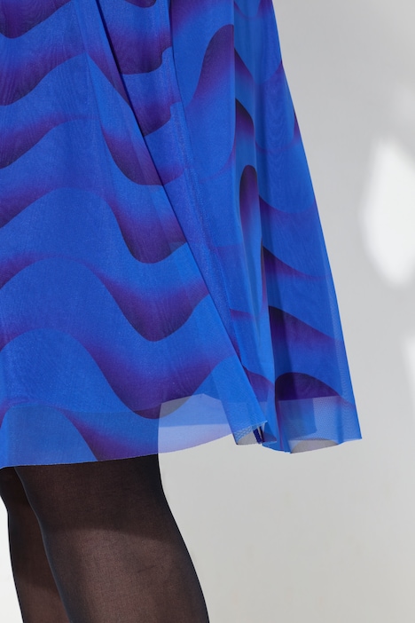 Kleid, A-Linie, Mesh mit Alloverdruck, Langarm