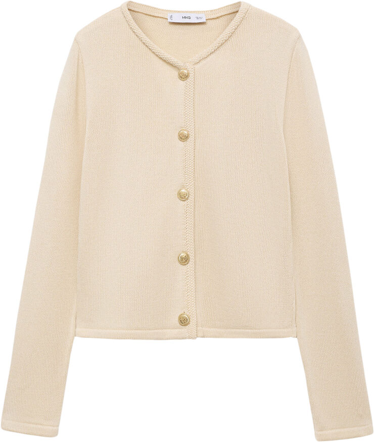 MANGO Knitted cardigan with jewel button Light beige