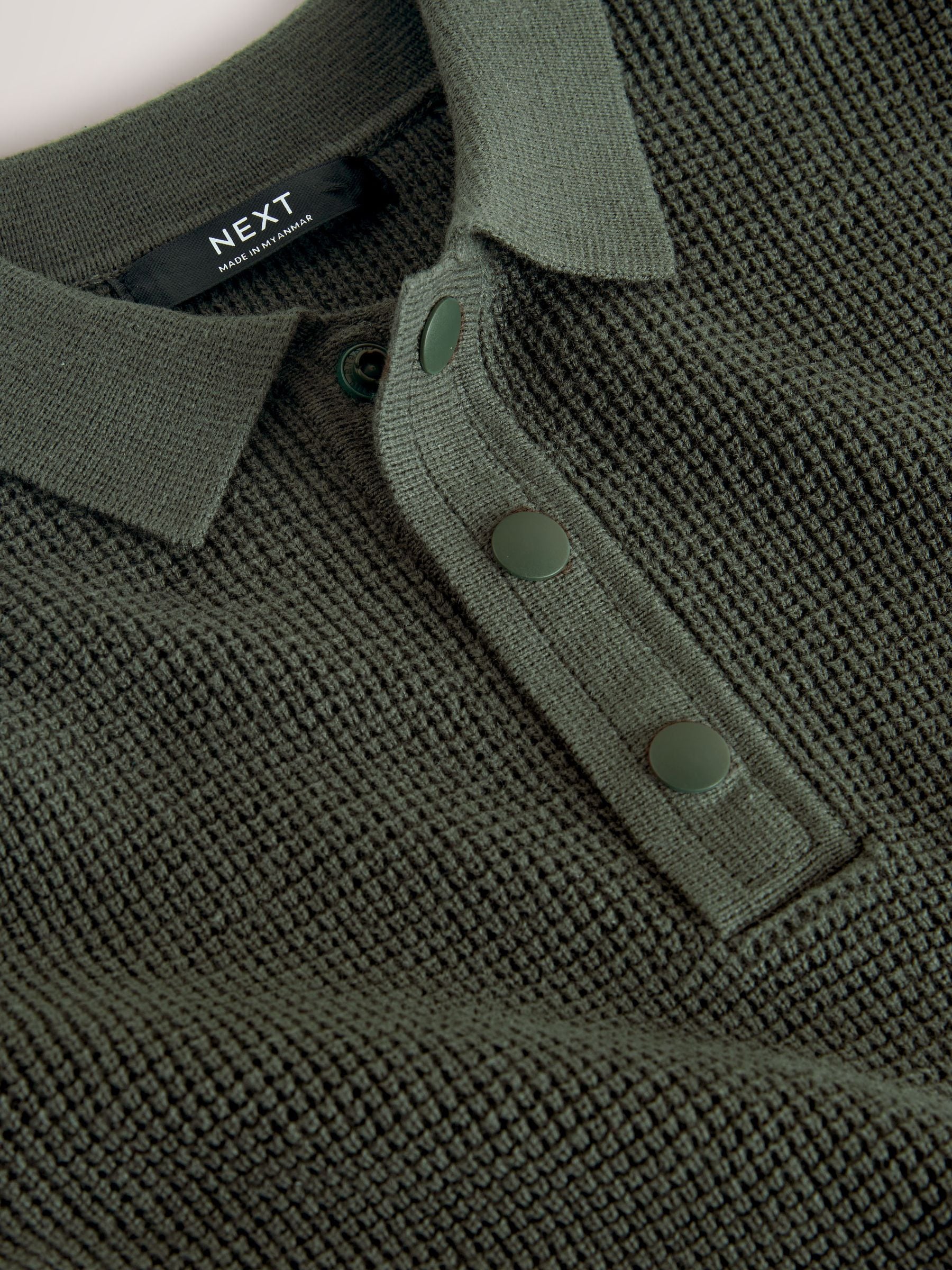 Donkergroen - Poloshirt met textuur en lange mouwen (3-16jr)