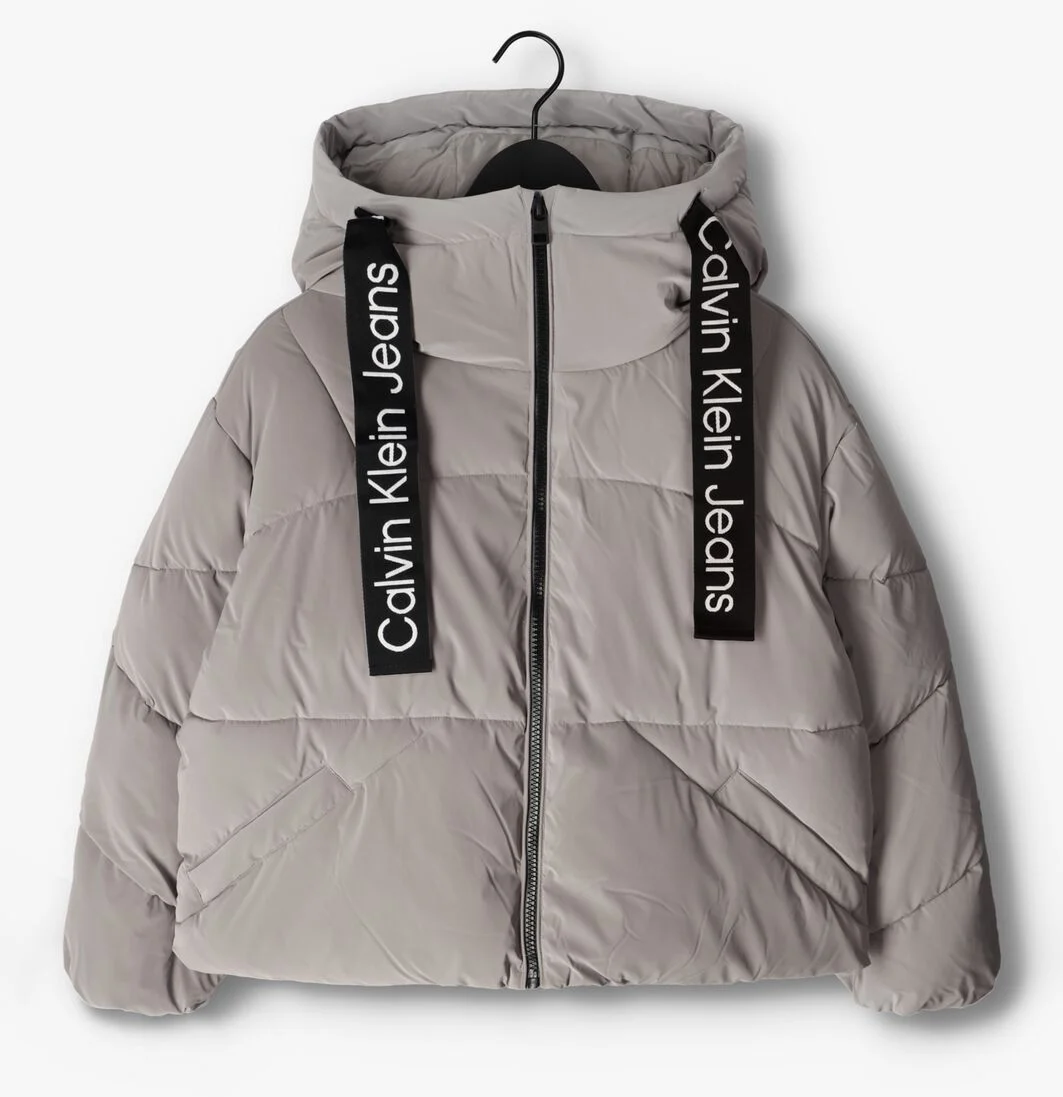 CALVIN KLEIN grijze calvin klein gewatteerde jas long drawcords soft touch puffer