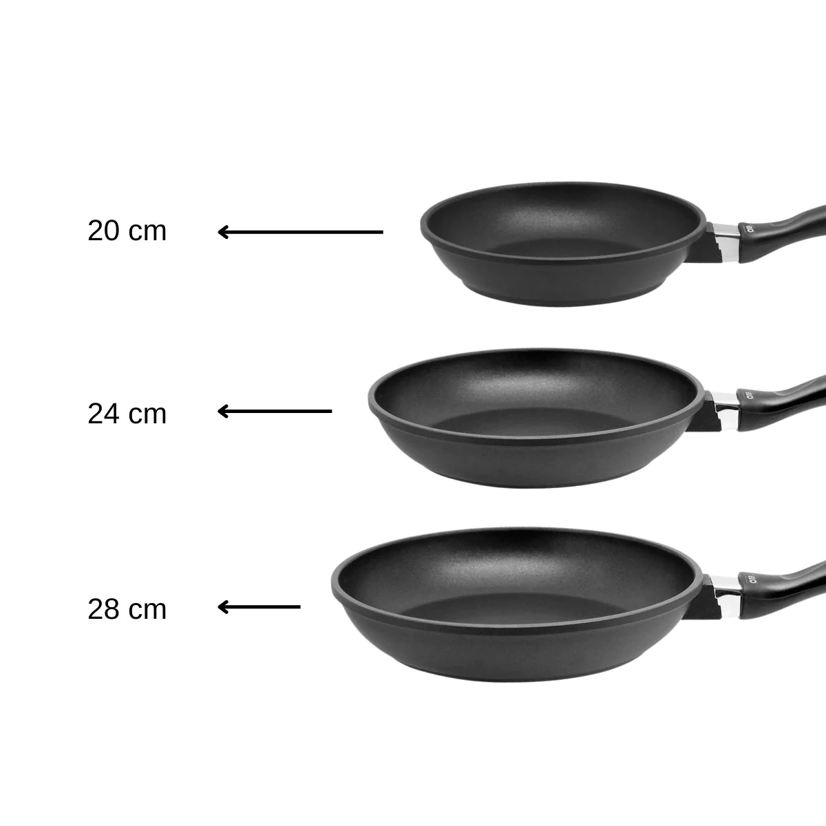 Set de 3 poêles à frire de 20 cm 24 cm et 28 cm en fonte d'aluminium A