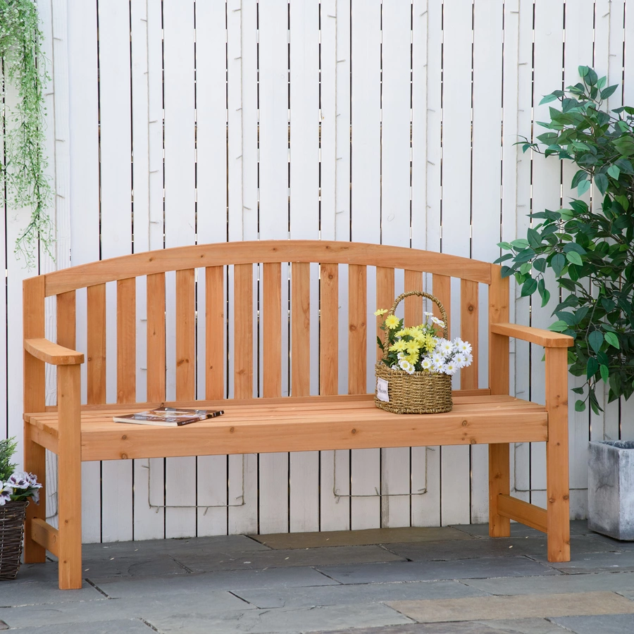 Outsunny Gartenbank mit Rücken- & Armlehnen natur