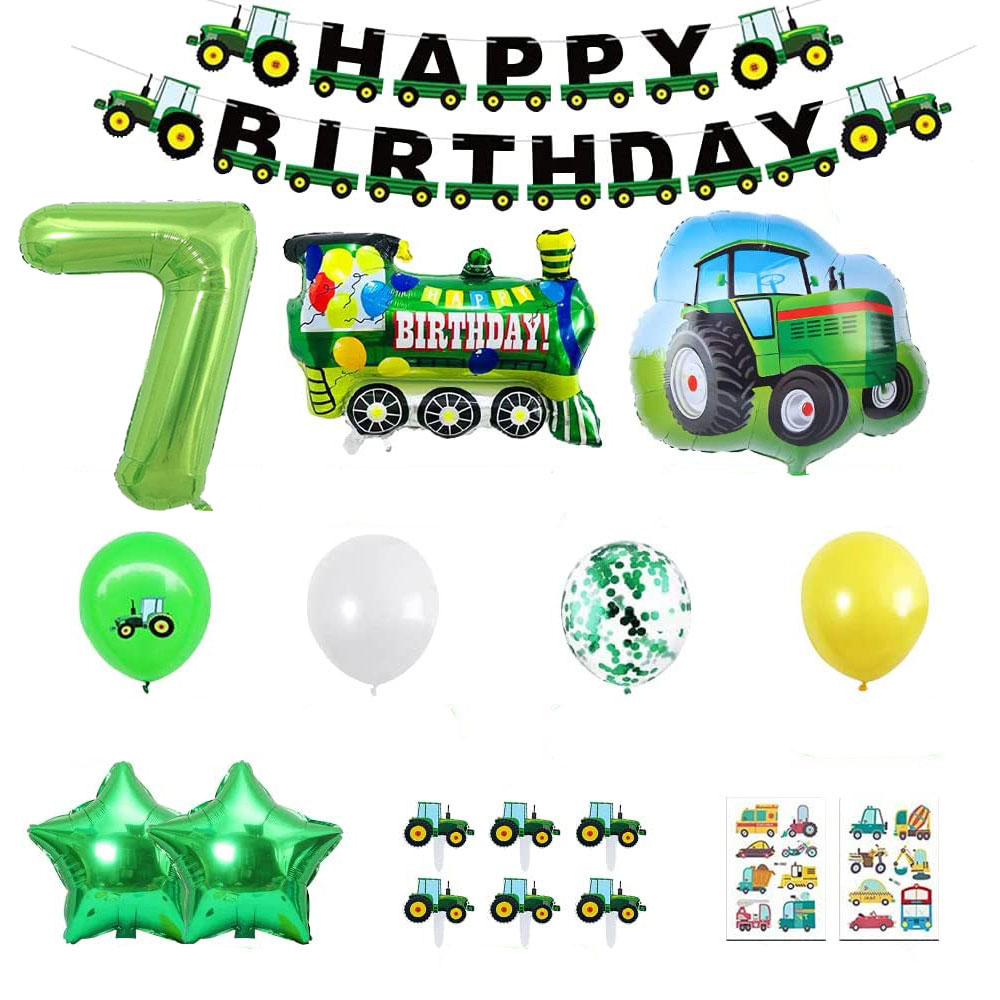 (66-tlg. Set) Zahlen Ballon Kinder Geburtstags Party Folienballon   Happy Birthday Girlande / Kuchenstecker - Zahl 7 / Fahrzeuge