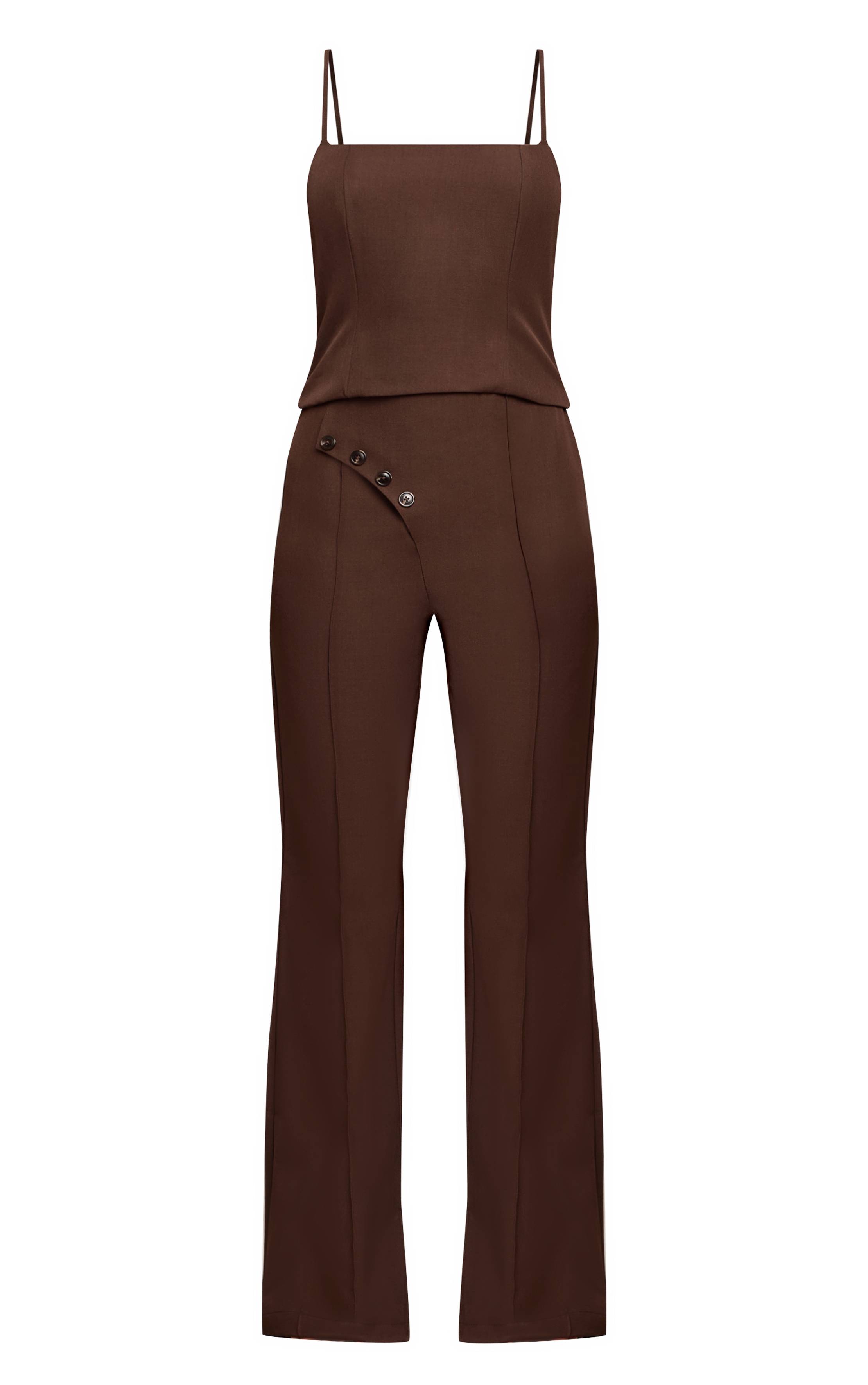 Chocolat Combinaison Pantalon Droite Ajustée En Tissu Tissé Avec Détails Boutonnés