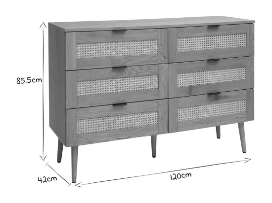 Commode finition bois clair, cannage en rotin et métal noir 3 tiroirs L120 cm MANILLE