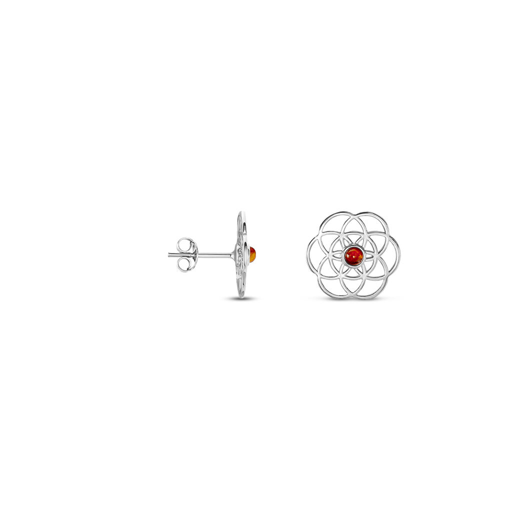 Boucles D'oreilles Puces Argent Blanc Aeson Ambre